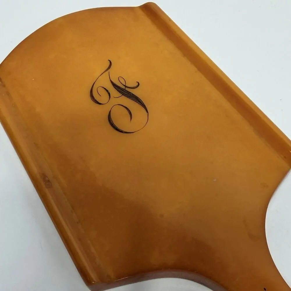 Butterscotch Bakelite Beveled Glass Handheld Vanity Mirror Elizabeth Arden 12